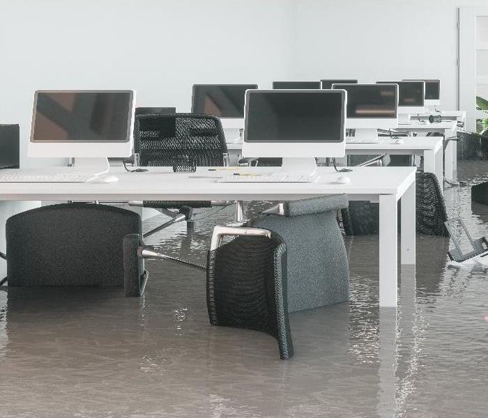 office building flooded after storm